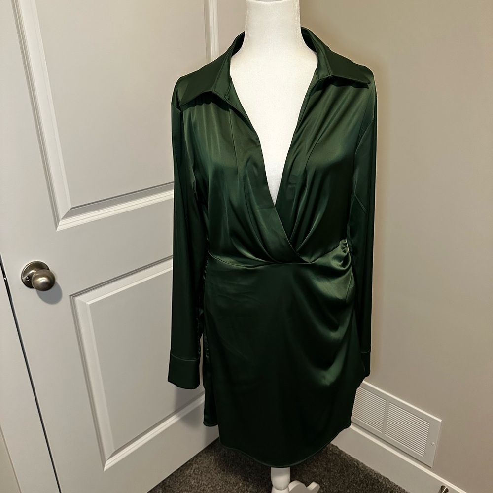 Cider Deep Green Satin Dress